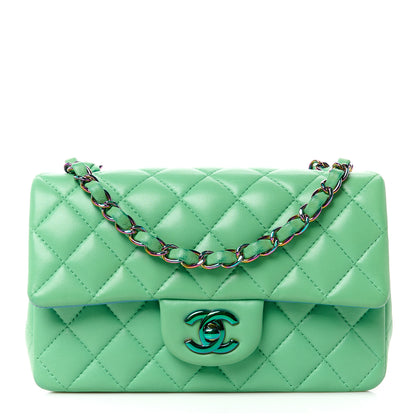 Chanel Lambskin Quilted Mini Rectangular Flap Green Blue 1 of 14