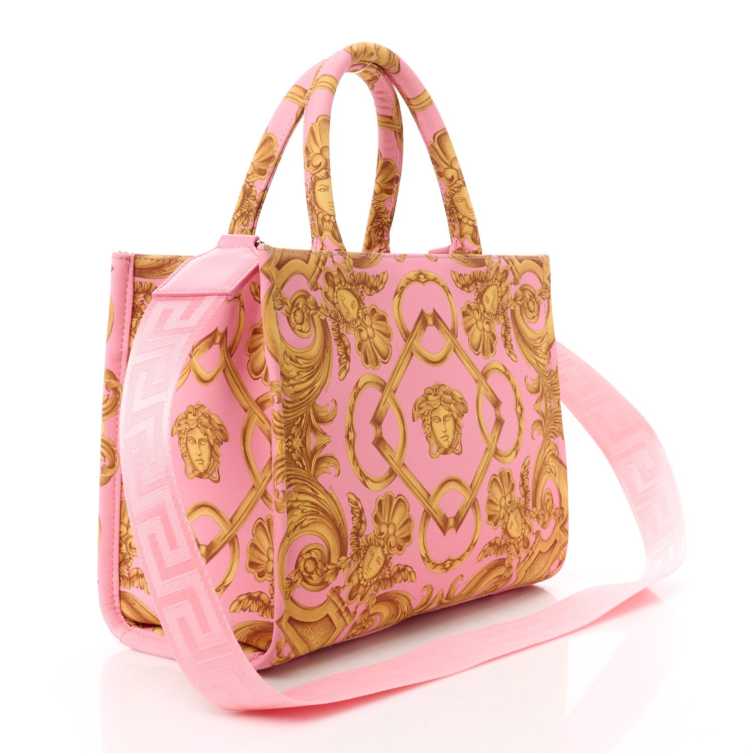 Versace Canvas Baroque Print Medusa Small Tote Pink 3 of 13