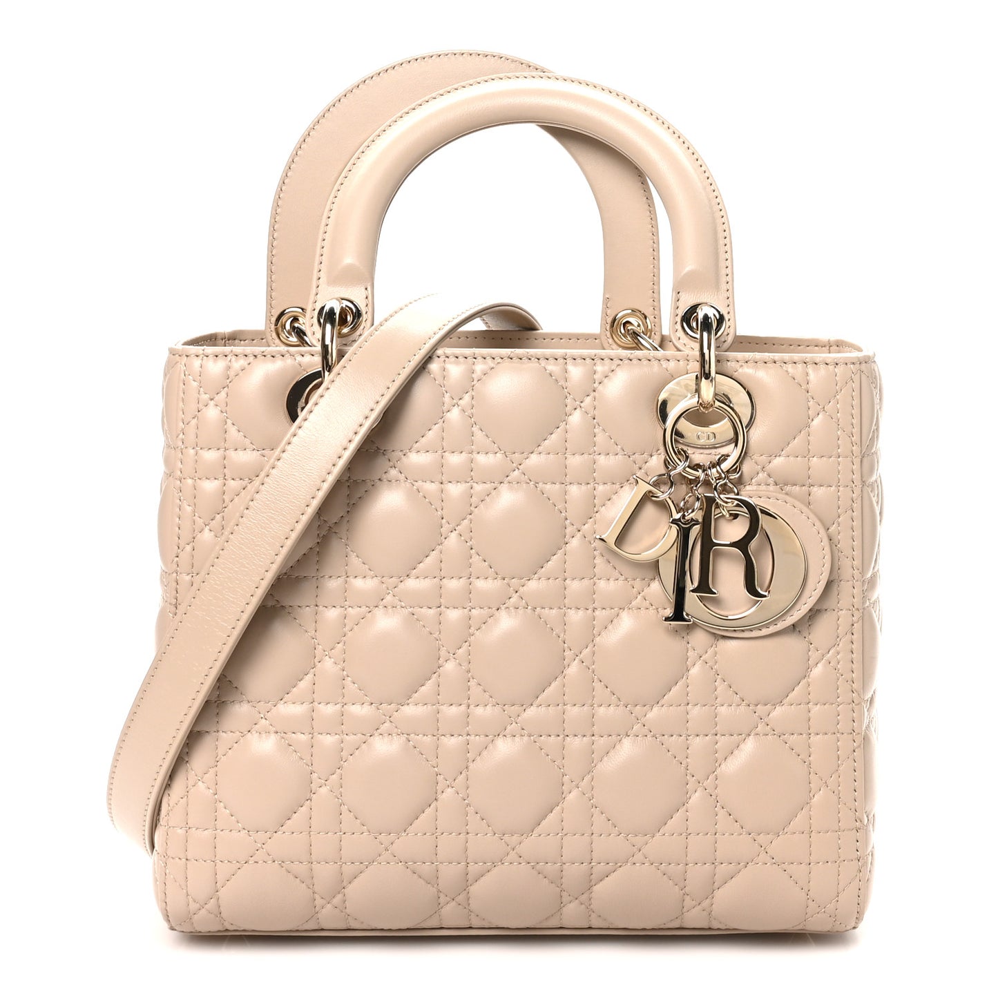 Lambskin Cannage Medium Lady Dior Powder Beige