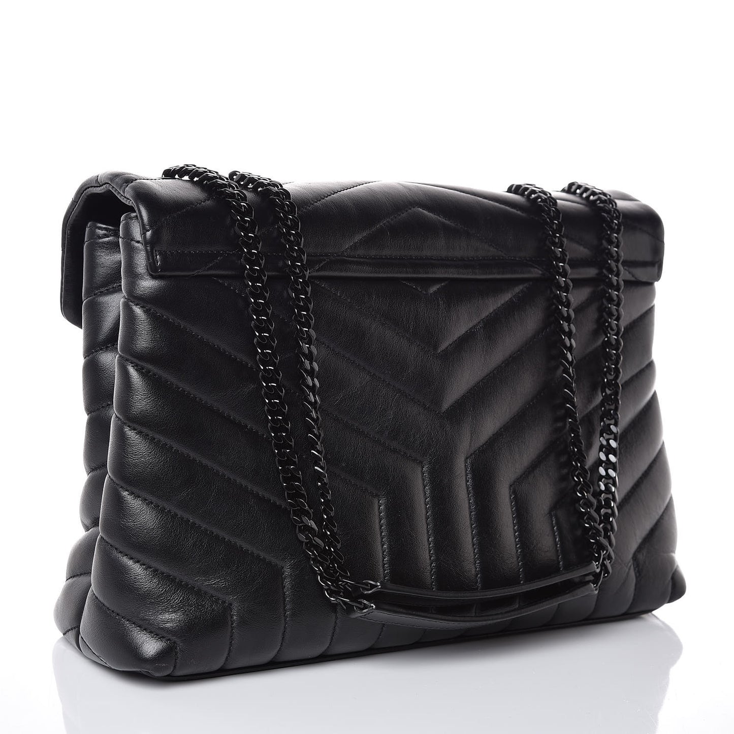 Calfskin Y Quilted Monogram Medium Loulou Chain Satchel Black