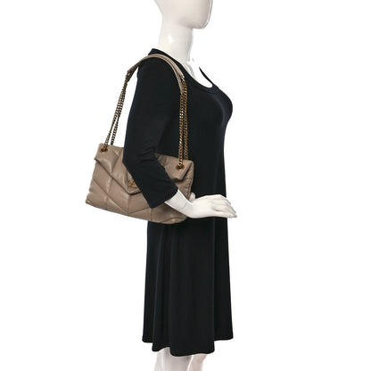 Saint Laurent Lambskin Quilted Small Loulou Puffer Monogram Chain Satchel Dark Beige 2 of 9