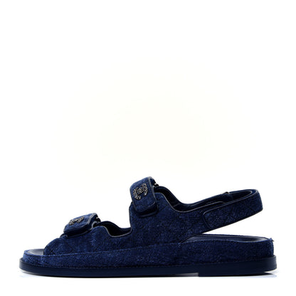 Chanel Velvet Velcro Dad Sandals 40 Blue 1 of 10