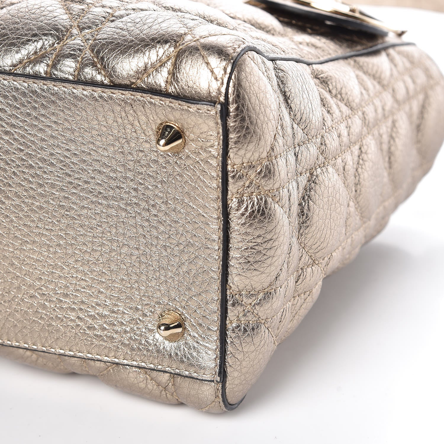 Christian Dior Metallic Grained Calfskin Cannage Small Supple Lady Dior Pale Gold 10 of 10