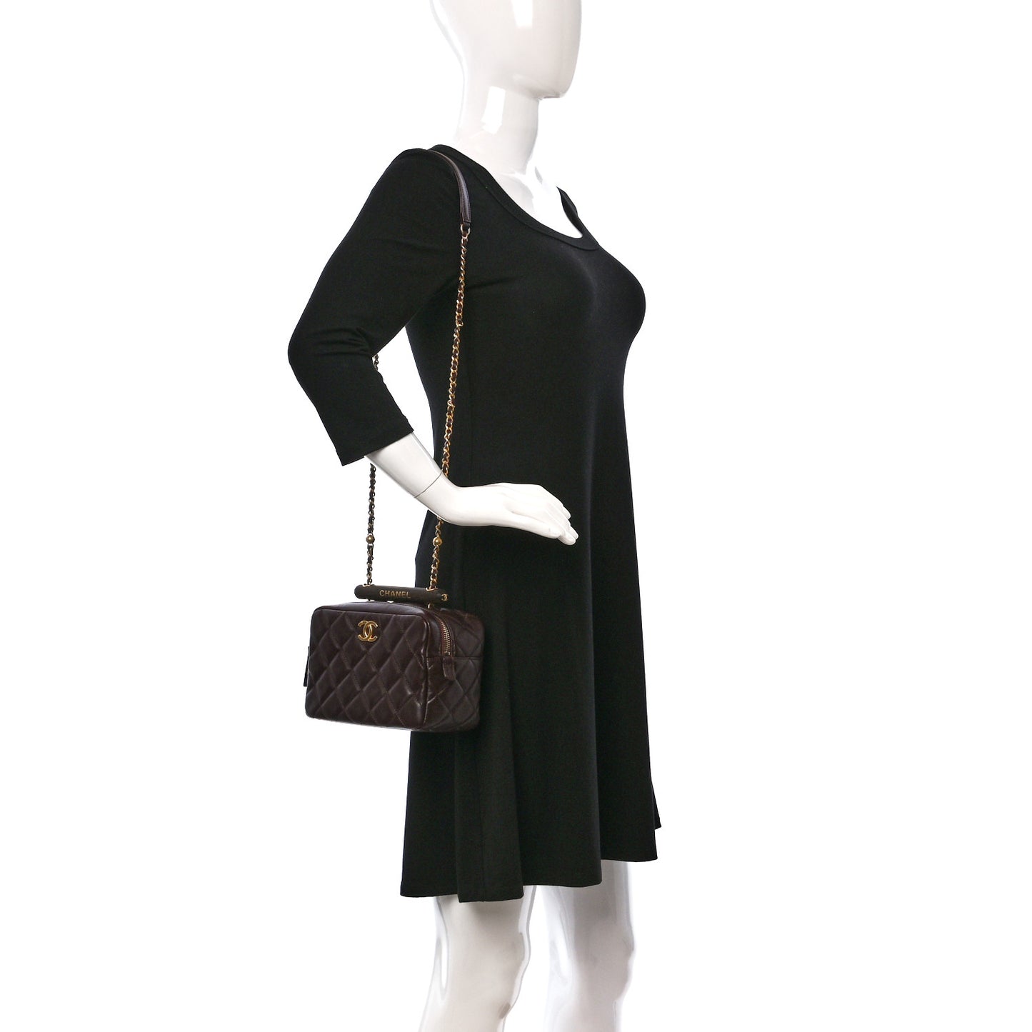 Lambskin Quilted Mini Wenge Wood Bowling Bag Burgundy