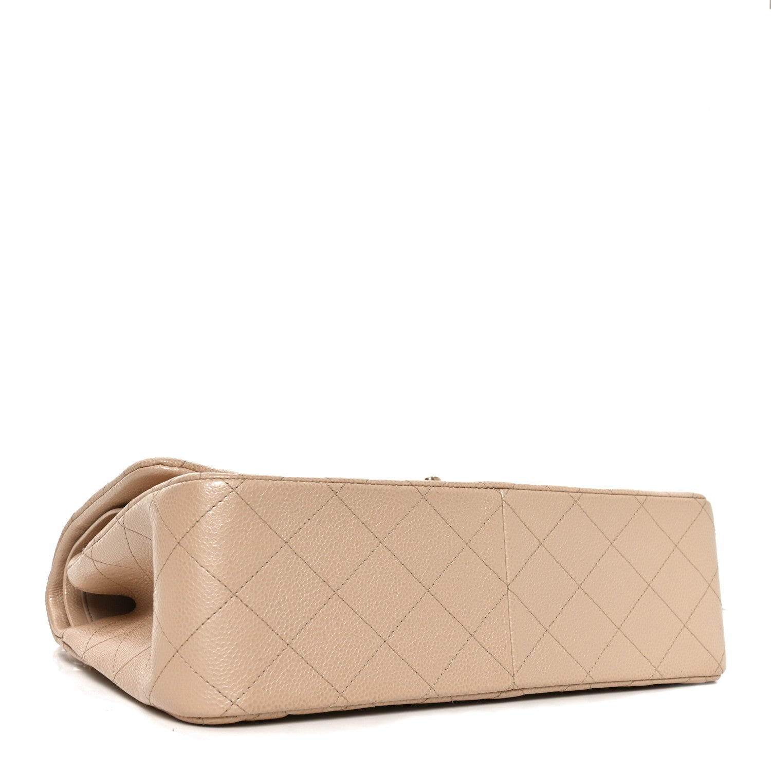 Chanel Pearly Caviar Quilted Jumbo Double Flap Beige 4 of 10