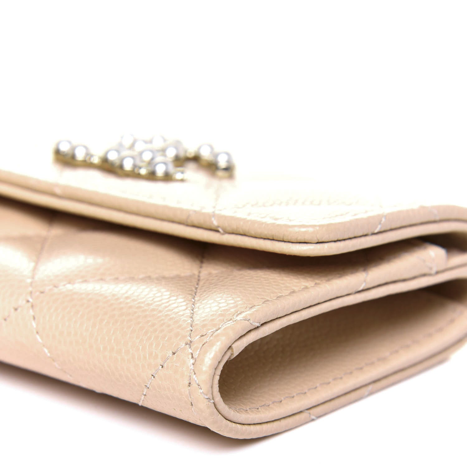 Chanel Caviar Pearl Quilted Coco Candy Flap Card Holder Beige 7 of 12