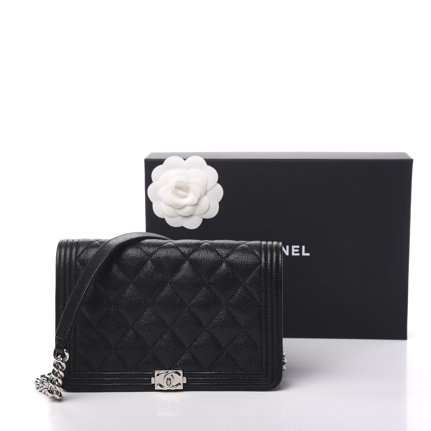 Caviar Quilted Boy Wallet On Chain WOC Black