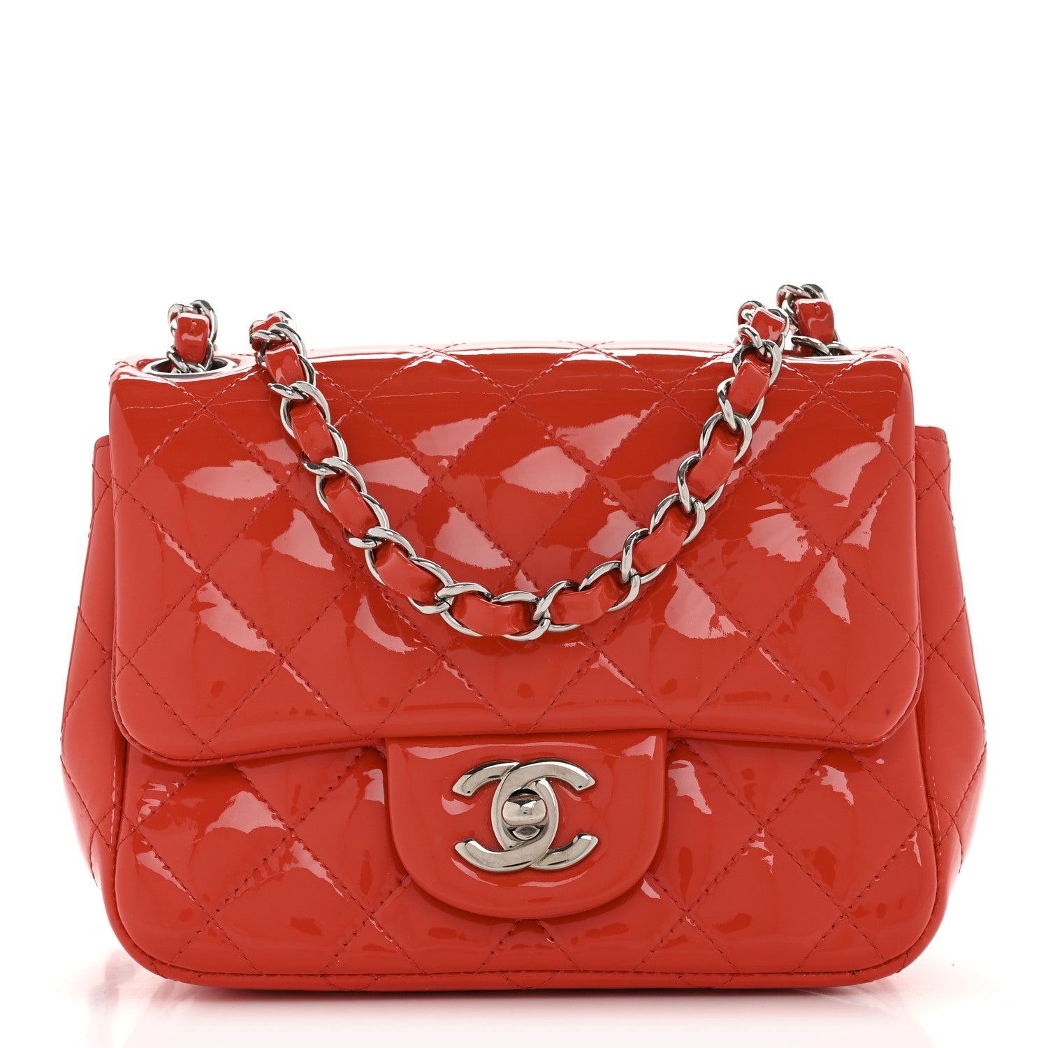 Chanel Patent Quilted Mini Square Flap Orange 1 of 12