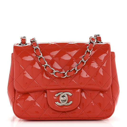 Patent Quilted Mini Square Flap Orange