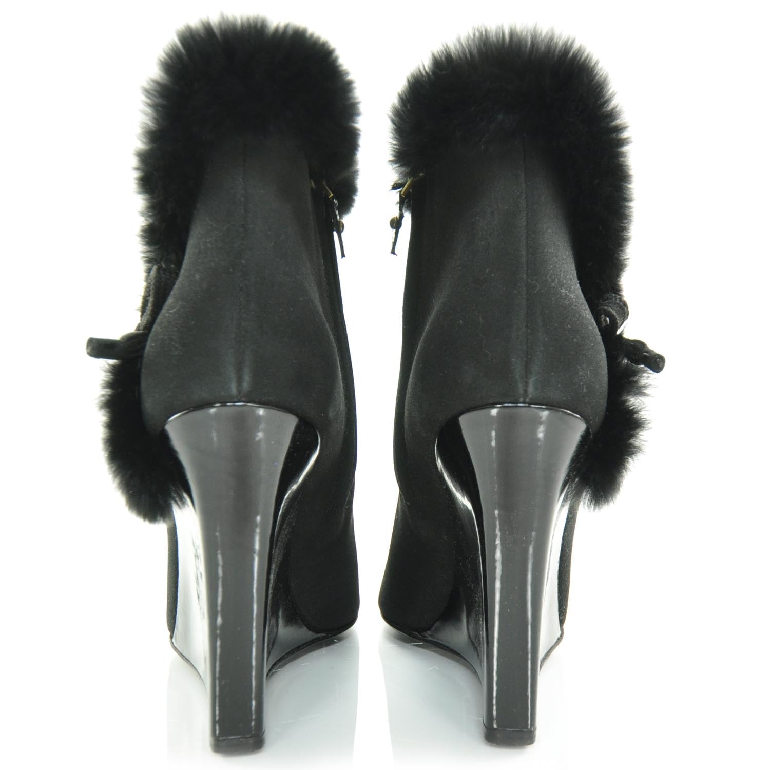 Louis Vuitton Suede Rabbit Fur Glacier Boots 38.5 Black 4 of 9