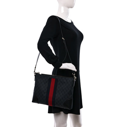 Gucci Soft GG Supreme Monogram Appia Calfskin Web East West Messenger Bag Black Grey 2 of 9