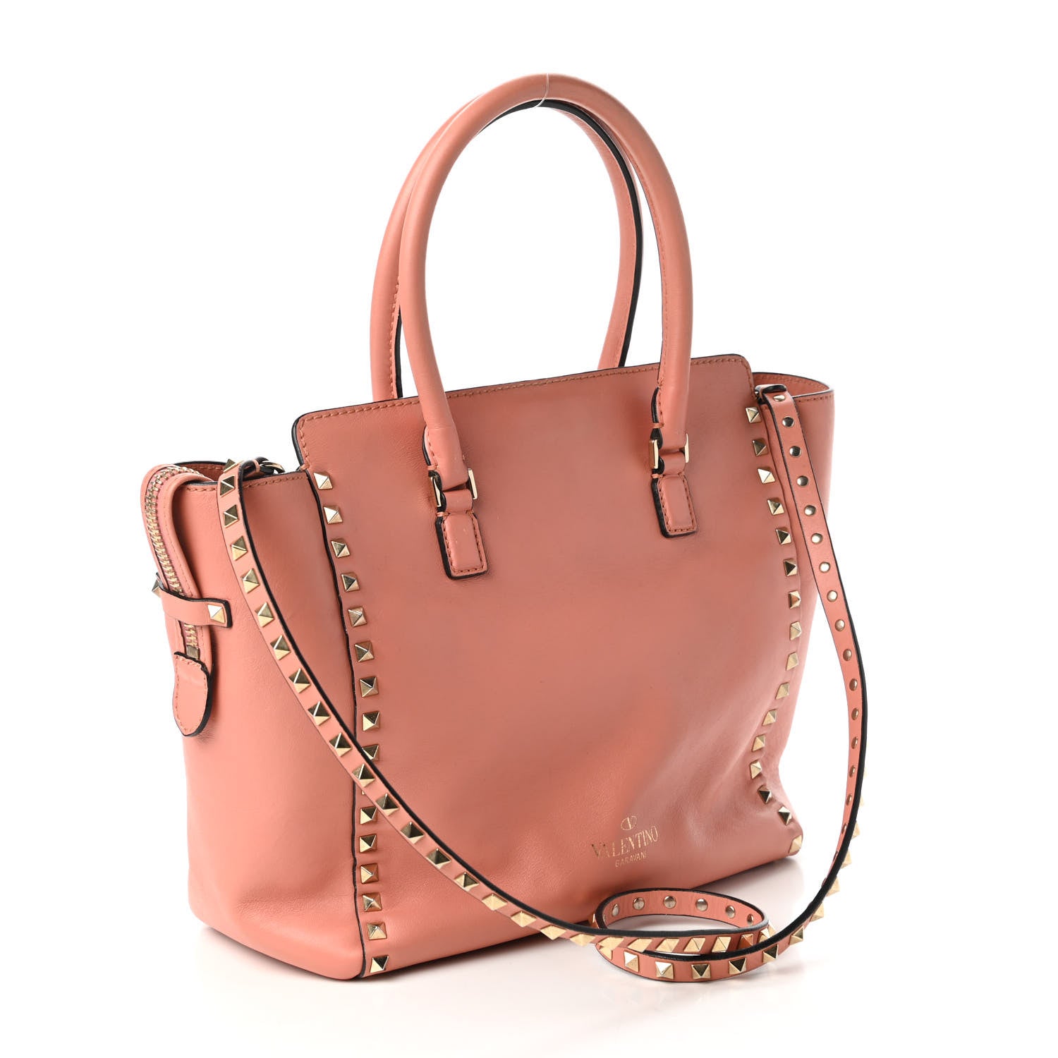 Valentino Garavani Vitello Rockstud Double Handle Tote Coral 3 of 15