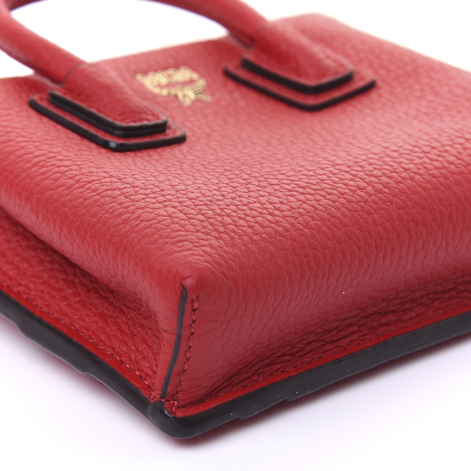 MCM Grained Calfskin Mini Milla Handbag Card Case Ruby Red 6 of 12