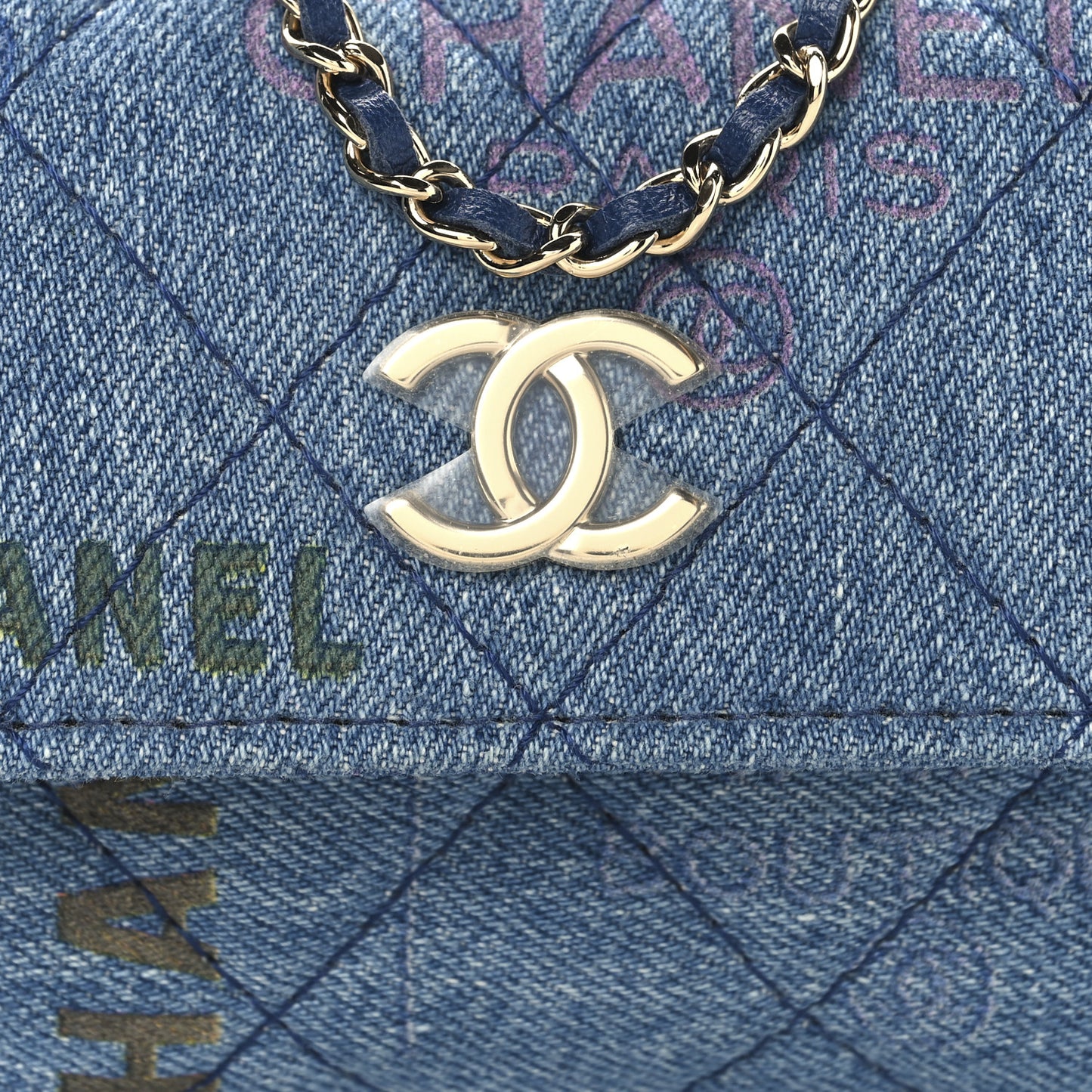 Denim Quilted Denim Mood Clutch With Chain Blue Multicolor