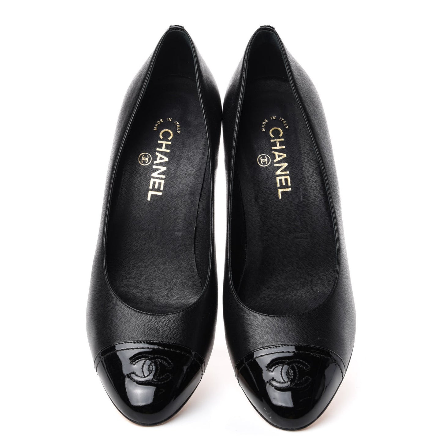 Lambskin Calfskin Patent Cap Toe CC Pumps 42 Black