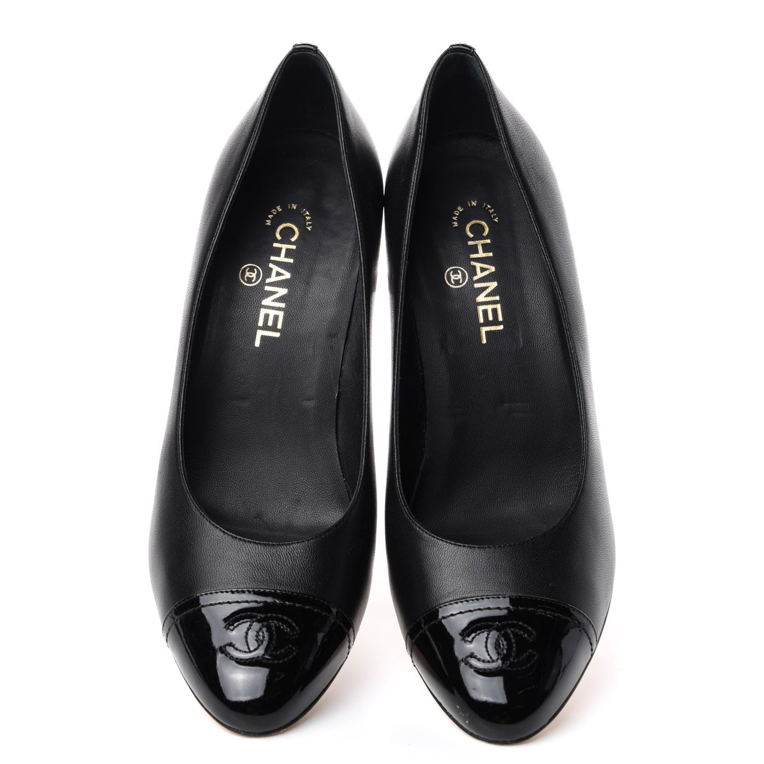 Chanel Lambskin Calfskin Patent Cap Toe CC Pumps 42 Black 5 of 11