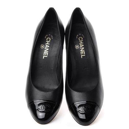 Chanel Lambskin Calfskin Patent Cap Toe CC Pumps 42 Black 5 of 11