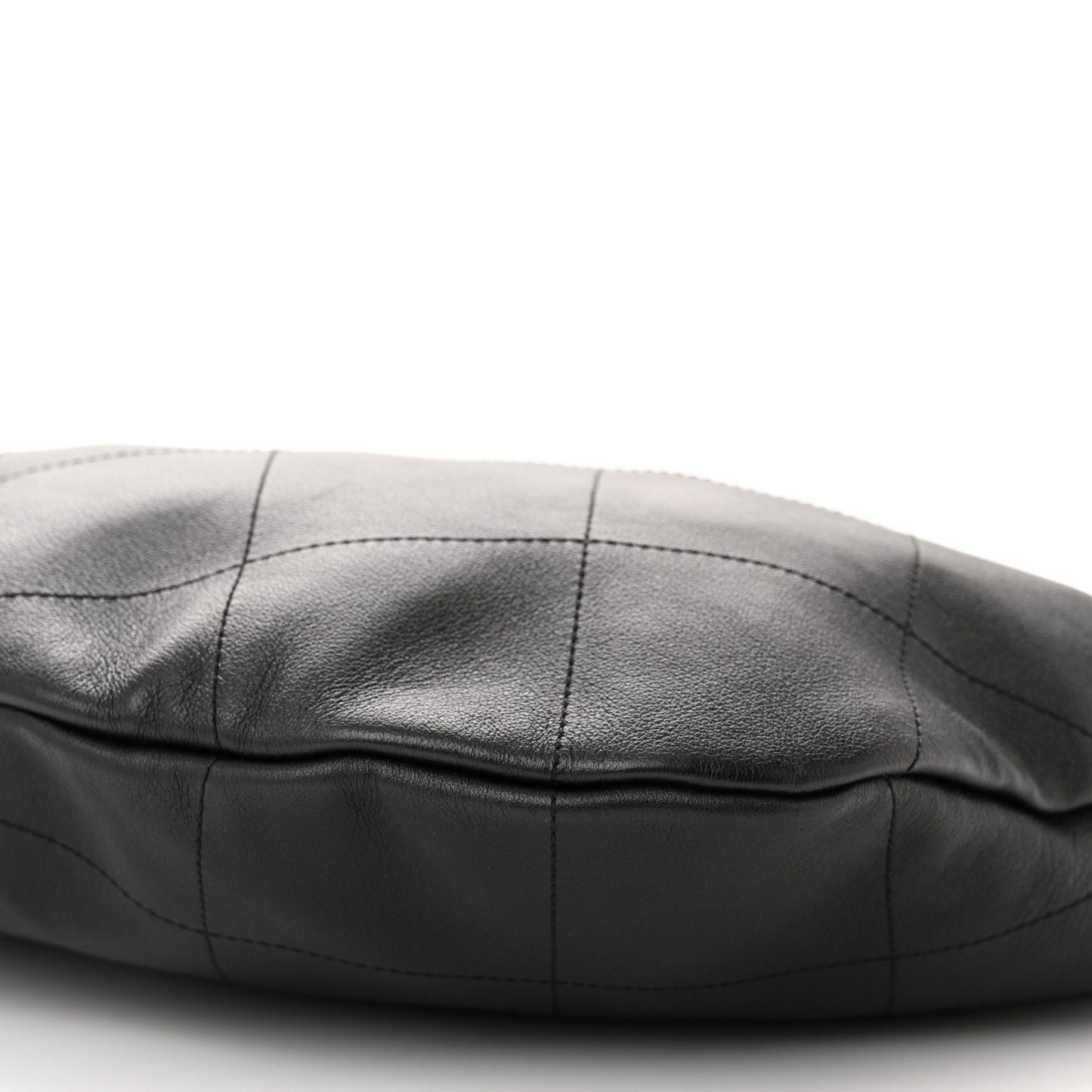 Calfskin Stitched Curved Chain Hobo Black