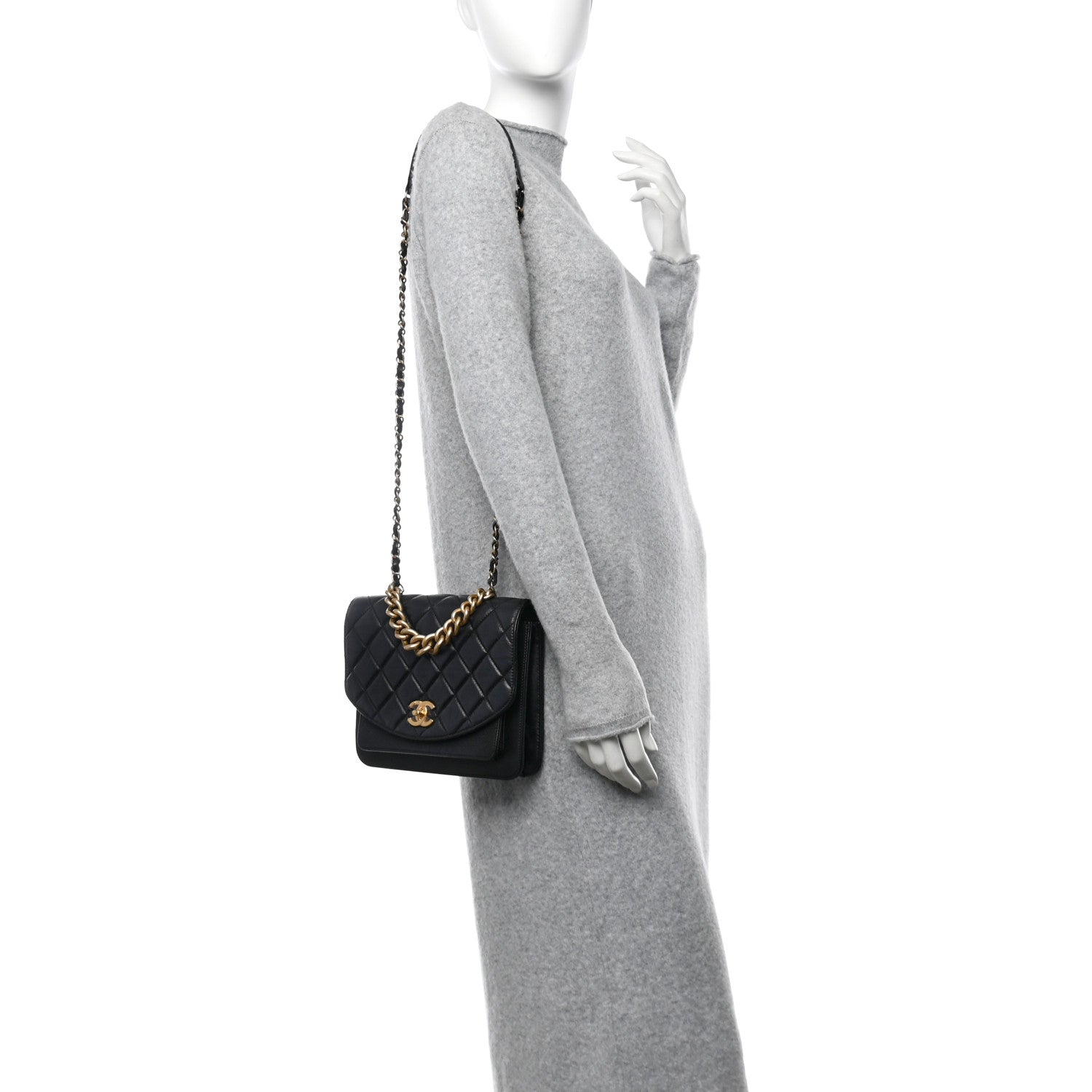 Chanel Calfskin Caviar Quilted Chain Handle Flap Black 2 of 10