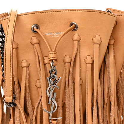 Saint Laurent Calfskin Fringe Monogram Mini Bourse Bucket Bag Tan 8 of 10