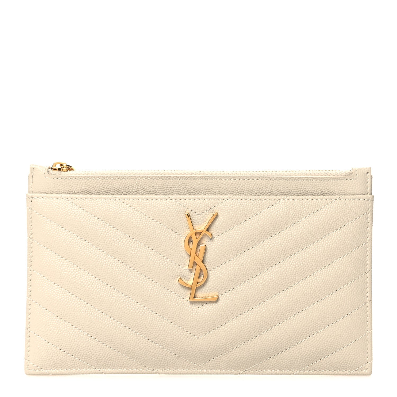 Saint Laurent Grain De Poudre Chevron Monogram Bill Pouch Crema Soft 1 of 11