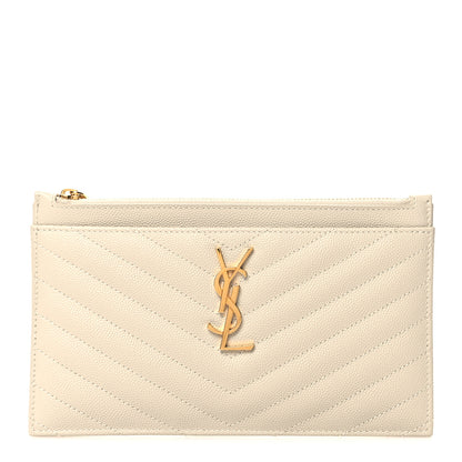 Saint Laurent Grain De Poudre Chevron Monogram Bill Pouch Crema Soft 1 of 11