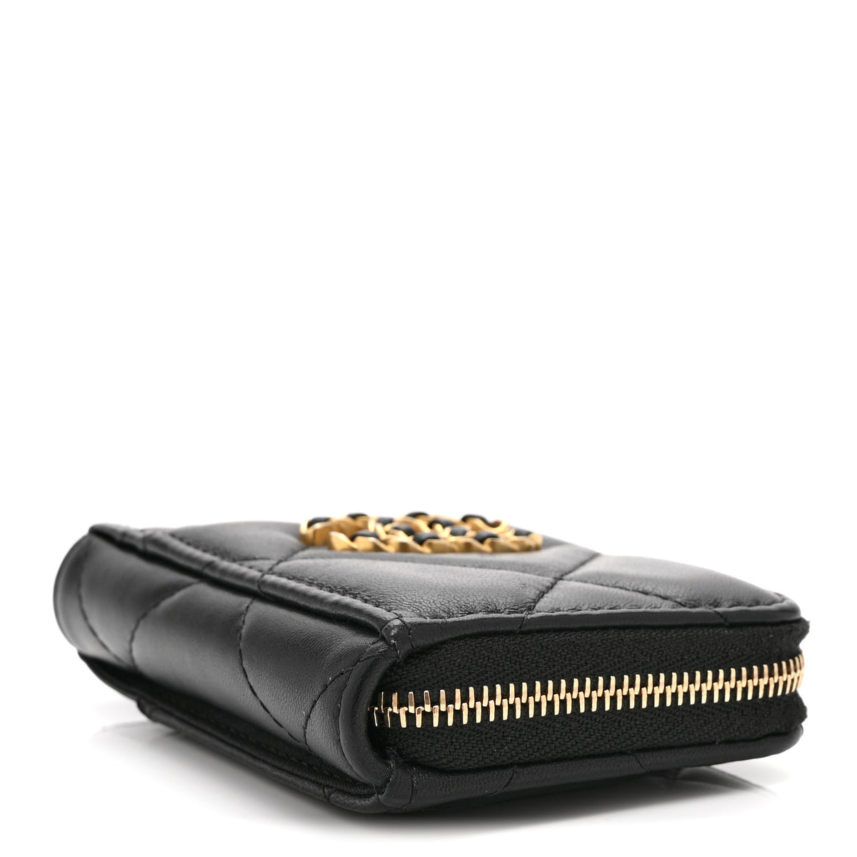 Chanel Lambskin Quilted Chanel 19 Vertical Zip Card Holder Wallet Black 4 of 11