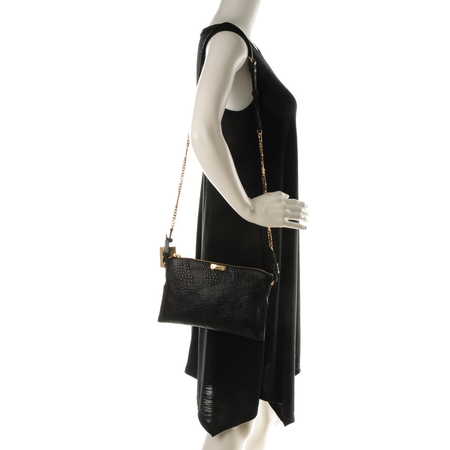 Burberry Signature Grain Calfskin Check Embossed Peyton Crossbody Clutch Bag Black 2 of 8