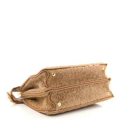 Fendi Curly Shearling Shiny Nappa Small Peekaboo I SEE U Satchel Camel 4 of 9