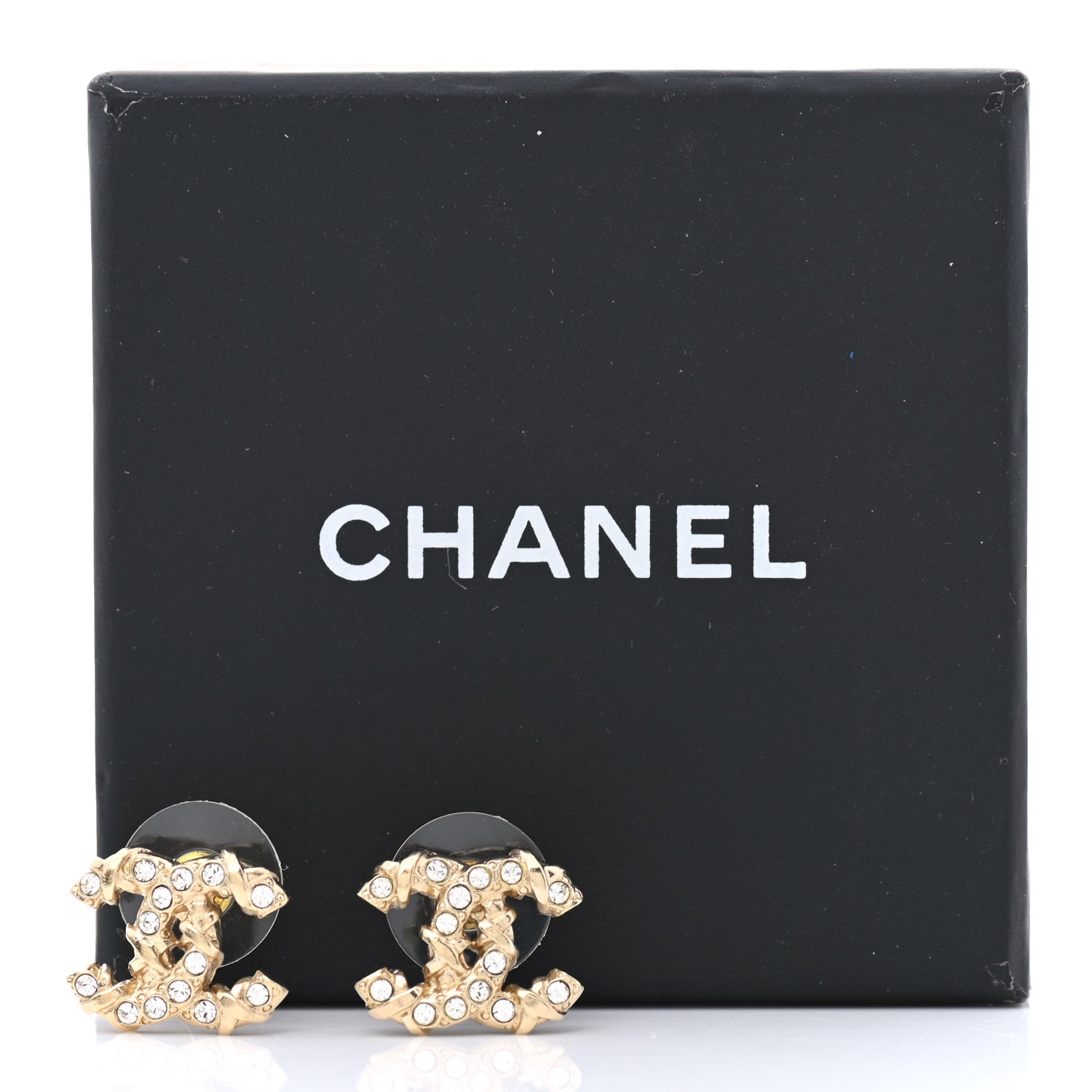 Chanel Crystal Textured CC Earrings Gold 5 of 5