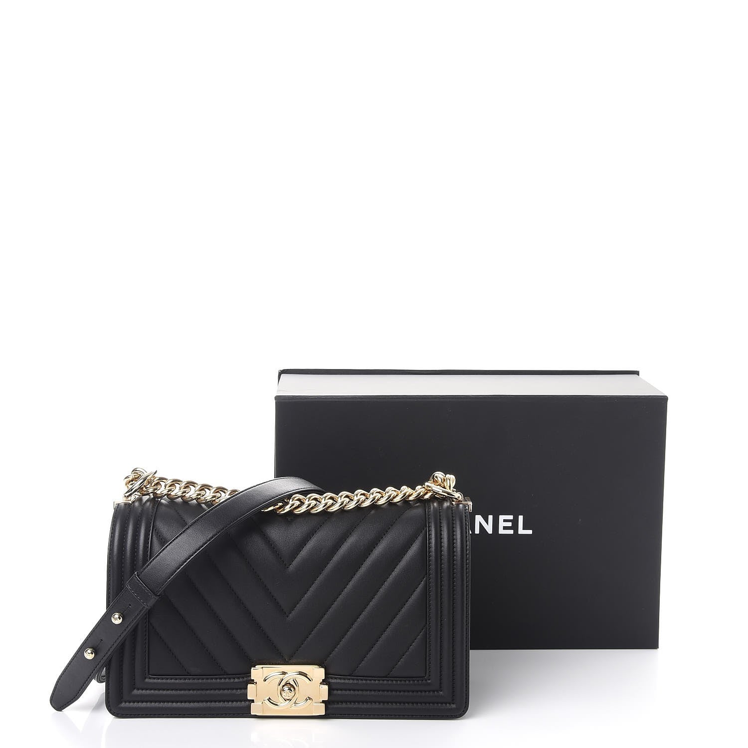 Chanel Calfskin Chevron Quilted Medium Boy Flap Black 8 of 8