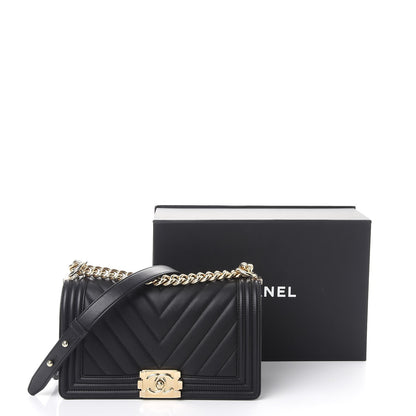 Chanel Calfskin Chevron Quilted Medium Boy Flap Black 8 of 8