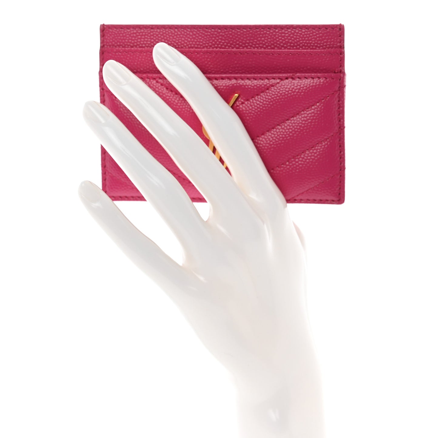 Grain De Poudre Matelasse Chevron Monogram Credit Card Case Fresh Fuxia