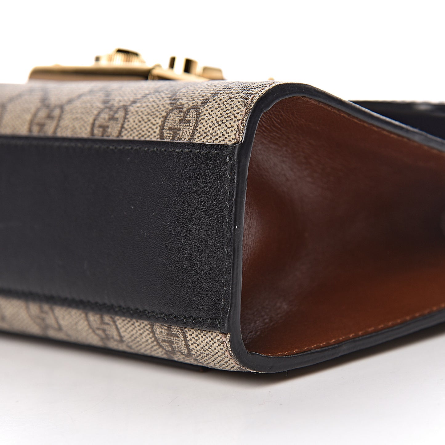 GG Supreme Monogram Calfskin Small Padlock Shoulder Bag Beige Black Cuir