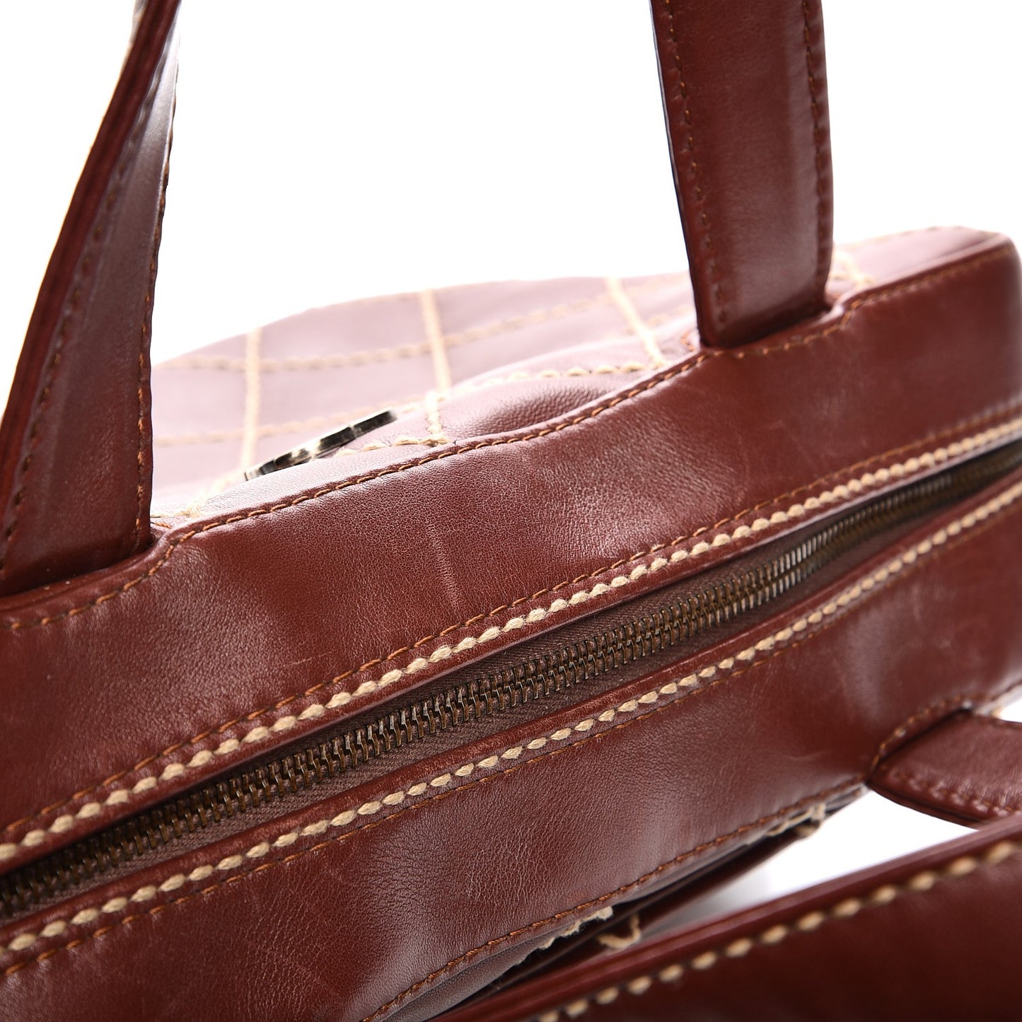 Calfskin Contrast Stitch Surpique Bowler Brown