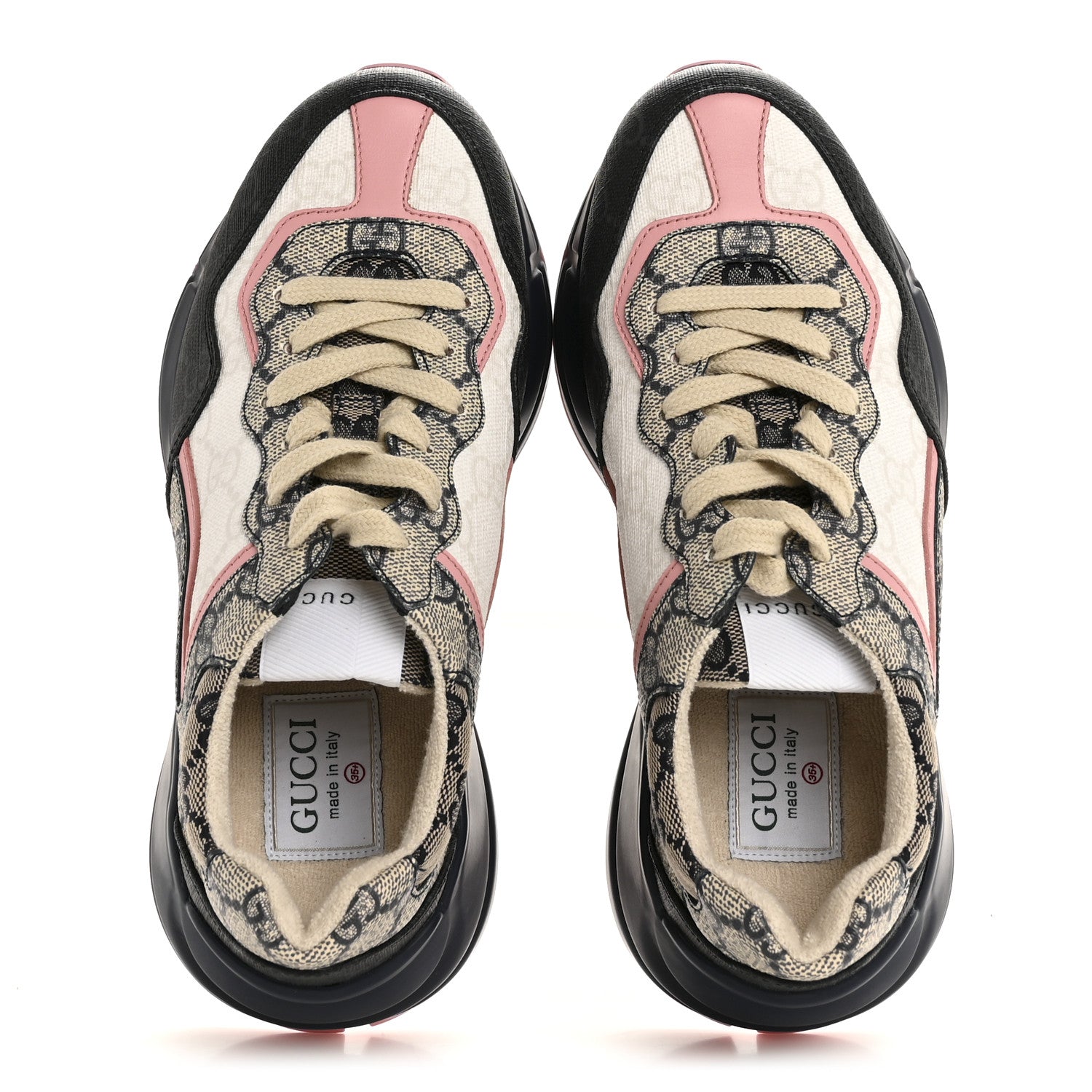 Gucci GG Supreme Monogram Mix Monogram Womens Rhyton Sneakers 35.5  Black Blue Wild Rose White Beige 2 of 9