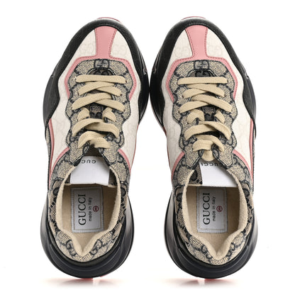 Gucci GG Supreme Monogram Mix Monogram Womens Rhyton Sneakers 35.5  Black Blue Wild Rose White Beige 2 of 9