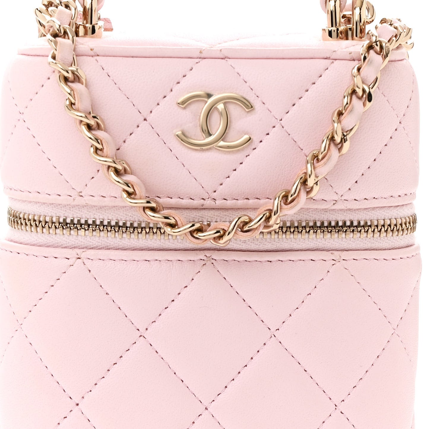Lambskin Quilted Vertical Vanity Case With Chain Light Pink