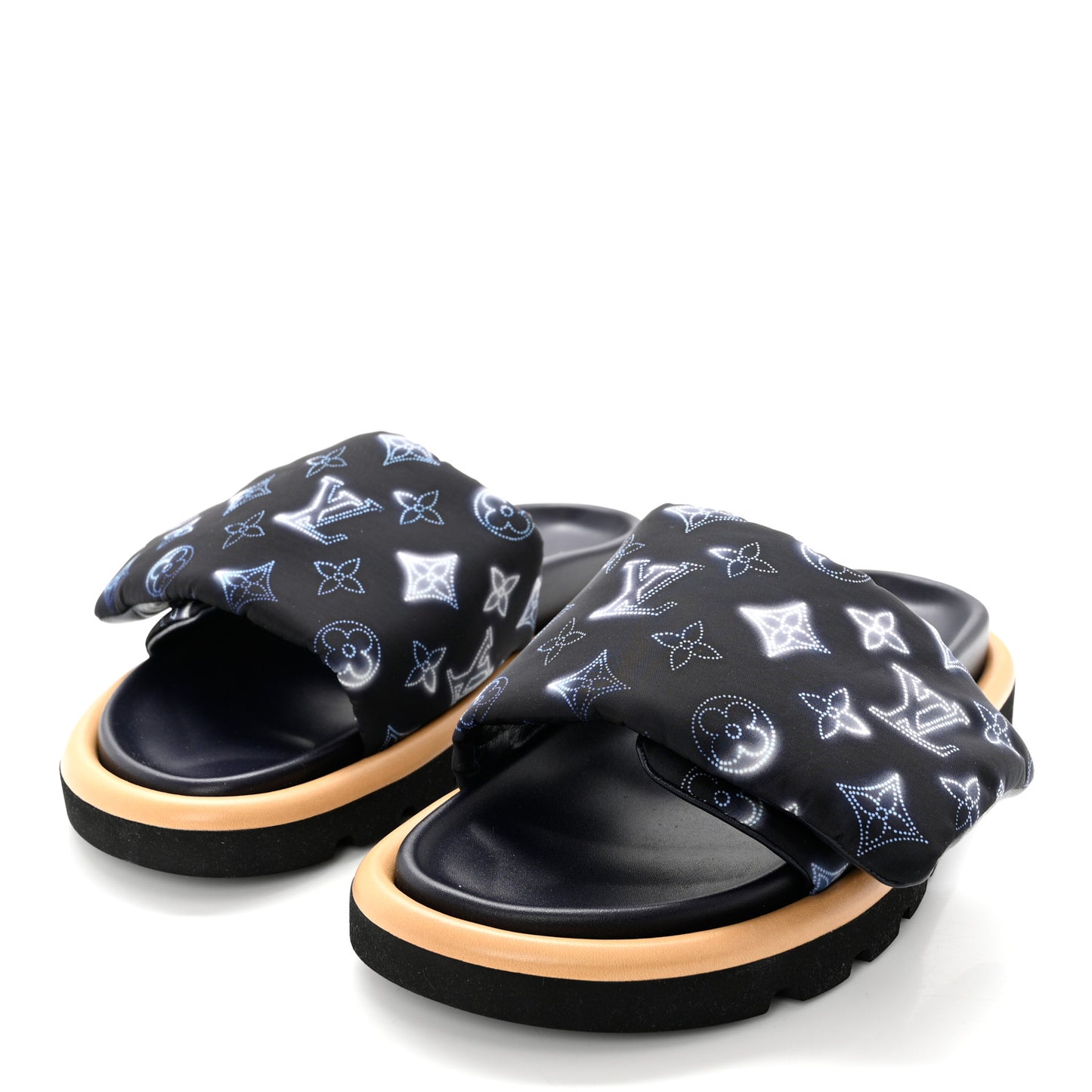 Nylon Monogram Womens Pool Pillow Comfort Mules 39 Navy Blue