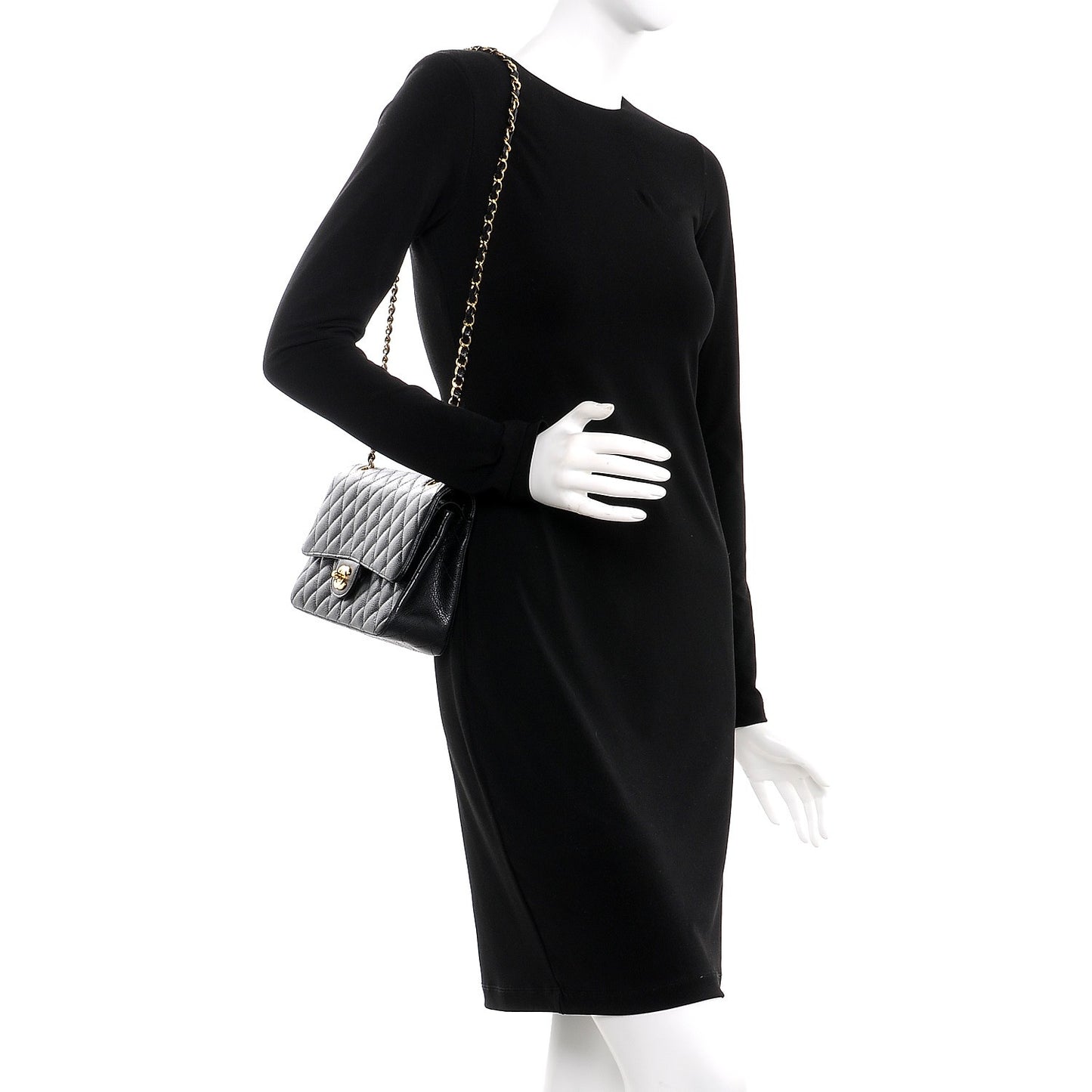 Caviar Quilted Medium Double Flap Black