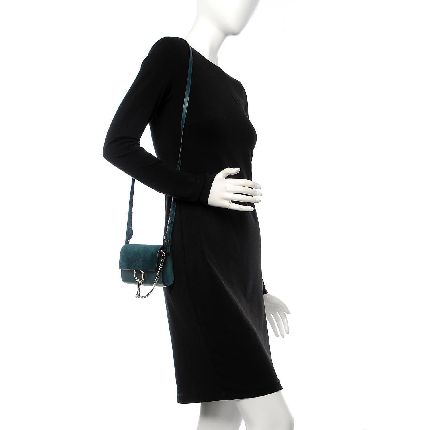 Chloe Suede Calfskin Mini Faye Shoulder Bag Teal 2 of 7