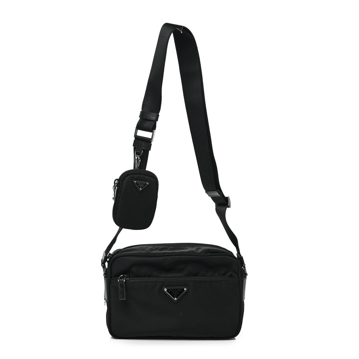 Prada Re-Nylon Vela Saffiano Pocket Double Zip Shoulder Bag Black 1 of 8