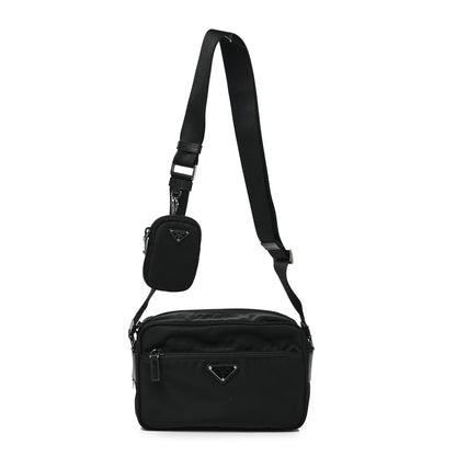 Prada Re-Nylon Vela Saffiano Pocket Double Zip Shoulder Bag Black 1 of 8