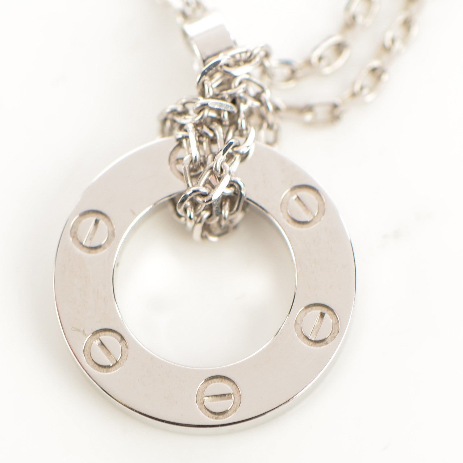 Cartier 18K White Gold 2 Diamond LOVE Necklace 3 of 7