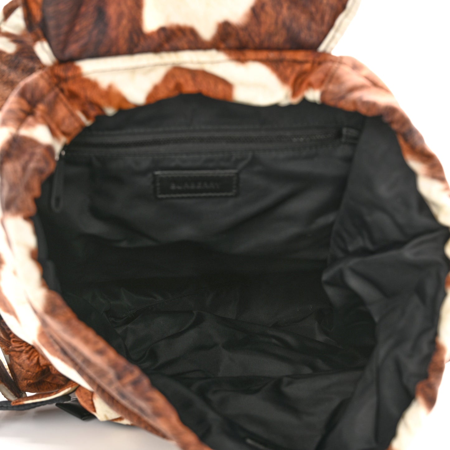 Nylon Cow Print Logo Print Backpack