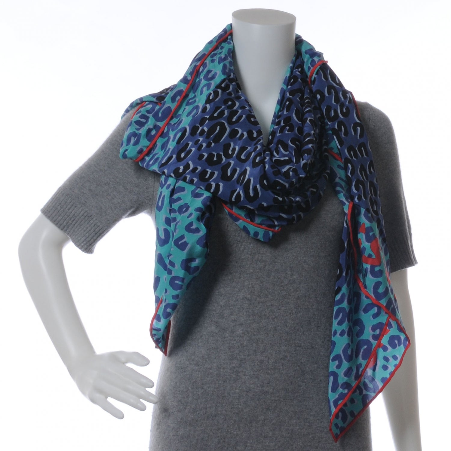 Louis Vuitton Silk Giant Leopard Square Scarf Blue Lagoon 4 of 7