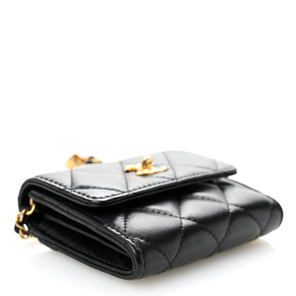 Chanel Lambskin Quilted Pearl Crush Card Holder With Chain Black 4 of 11