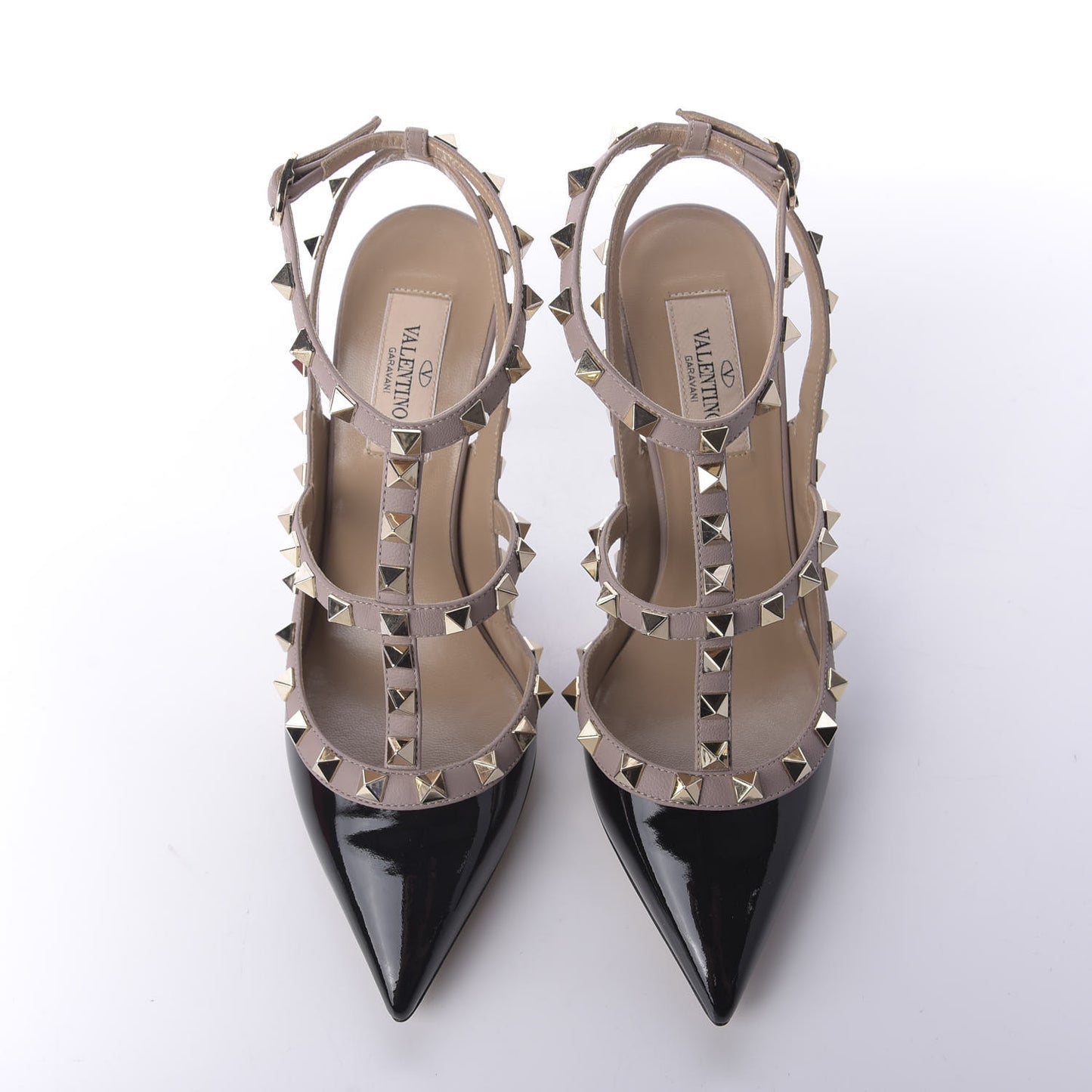 Patent Nappa Rockstud Ankle Strap 100mm Pumps 36.5 Black Poudre