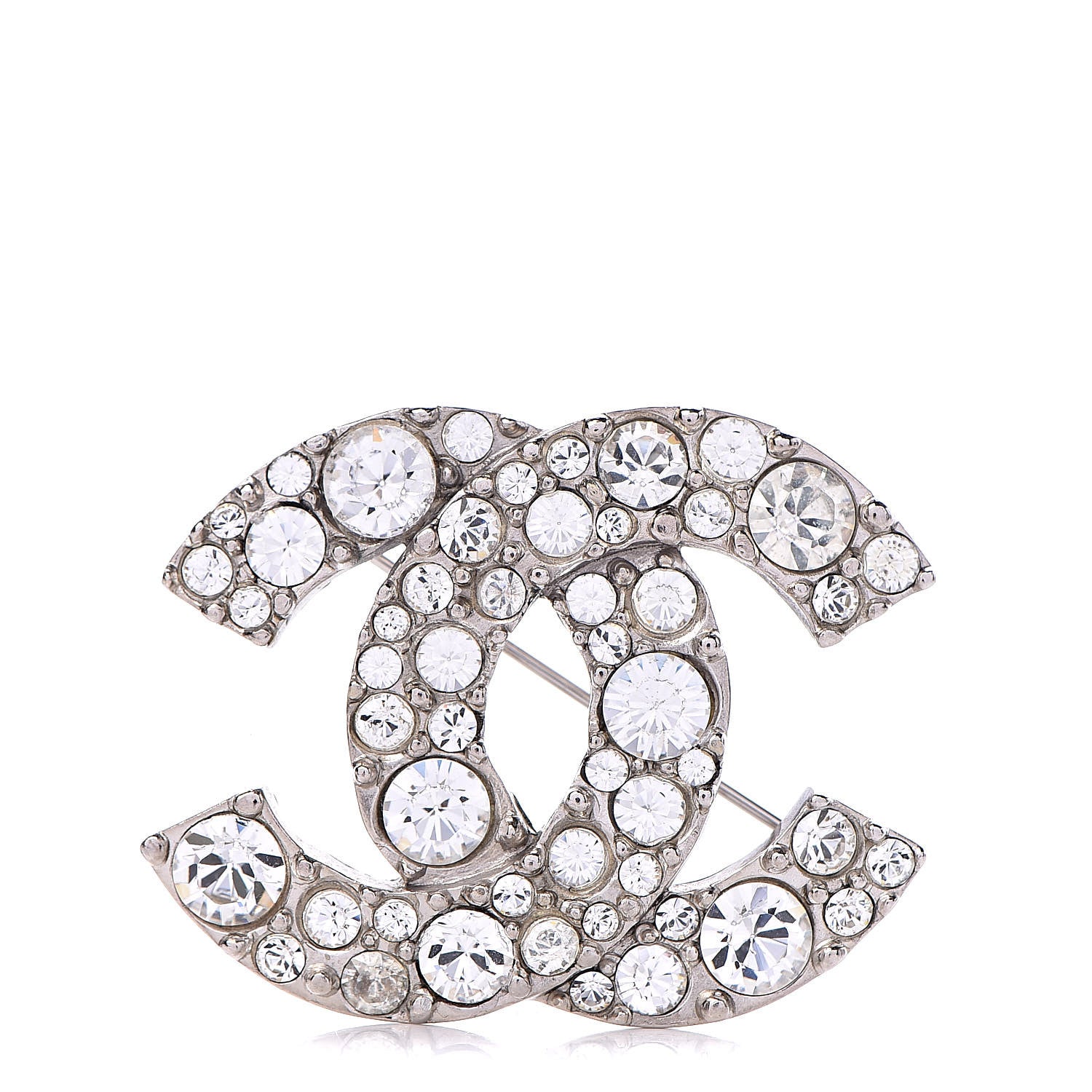 Chanel Crystal Large CC Brooch Silver 1 of 5