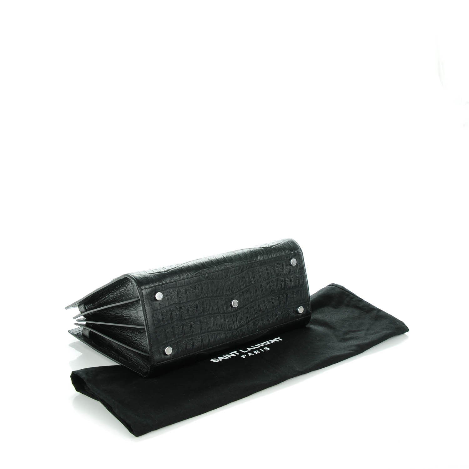 Saint Laurent Calfskin Crocodile Embossed Small Sac de Jour Black 4 of 7